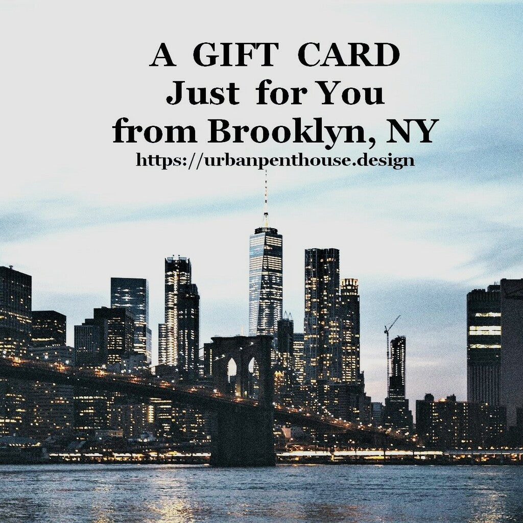 A digital gift card from Urban PentHouse Design with a scenic view of the Brooklyn, NY skyline.