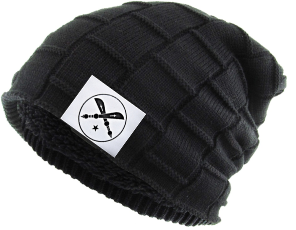 Intricate styled tight knit black Brooklyn Layered Beanie Slouch with Urban PentHouse logo label.