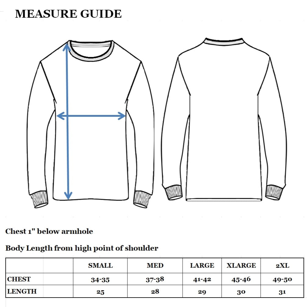 Tee shirt chest and length measurement guide.