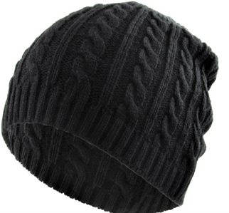 BLACK CABLE KNIT BEANIE