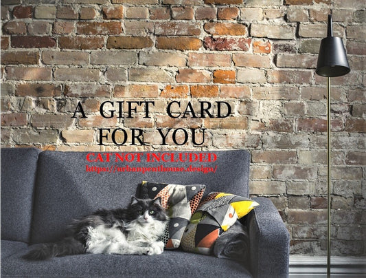 A digital gift card from Urban PentHouse Design with a cat lounging on a sofa, indicating it is not included..